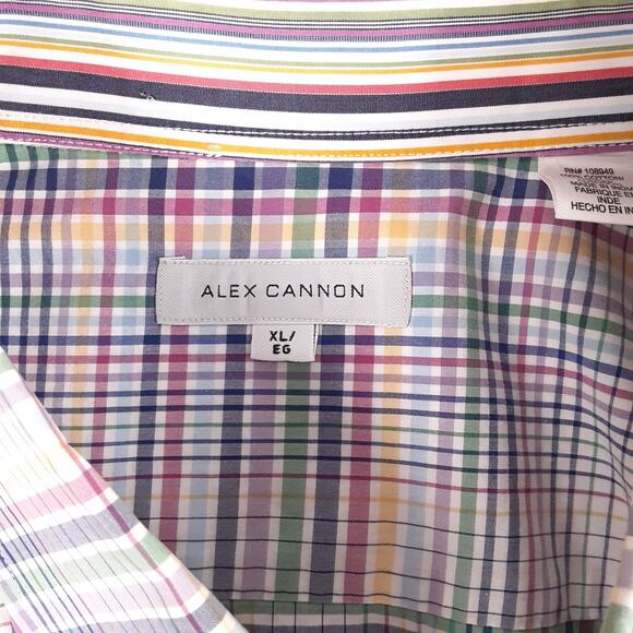 Alex Cannon Red Blue Green White Plaid Men's Button Down  Size XL - Picture 5 of 5